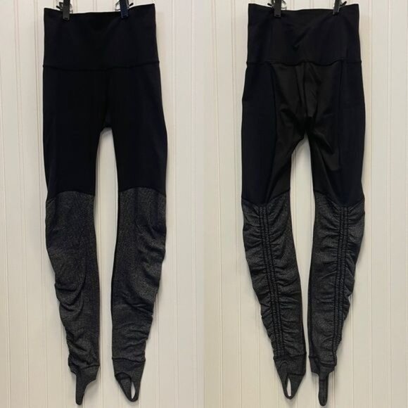 Lululemon Wunder Under Stirrup Pant in Black Herringbone Leggings Sz 4 - Picture 2 of 7
